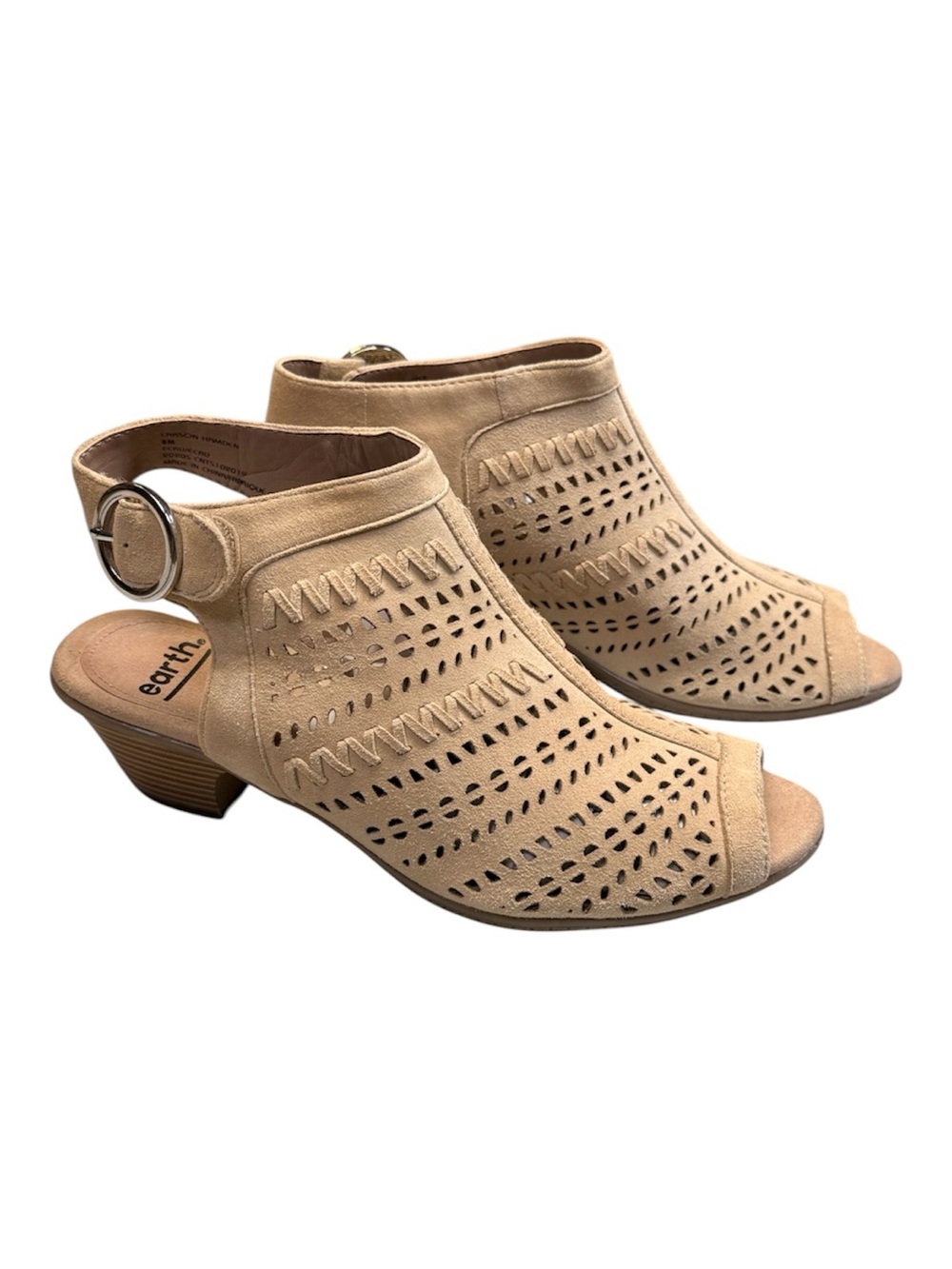Earth Origins Tan Perforated Peep-Toe Slingback Heels